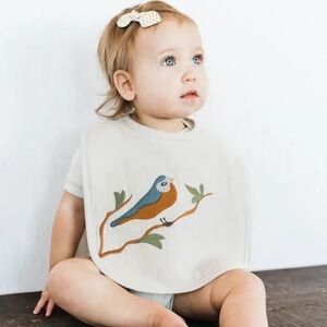 Milkbarn Infant Baby Appliqué Organic Linen Two-Layer Bib Bird